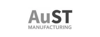Grayscale logo of AuST, a Novobi client