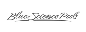 Grayscale logo of Blue Science Pools, a Novobi client
