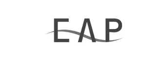 Grayscale logo of EAP, a Novobi client